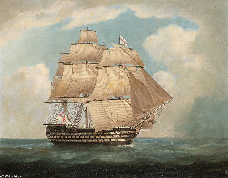 Buy Museum Art Reproductions H.M.S. `victory` In Full Sail And In A Squall - by Thomas Buttersworth (1768-1842, United Kingdom) | ArtsDot.com