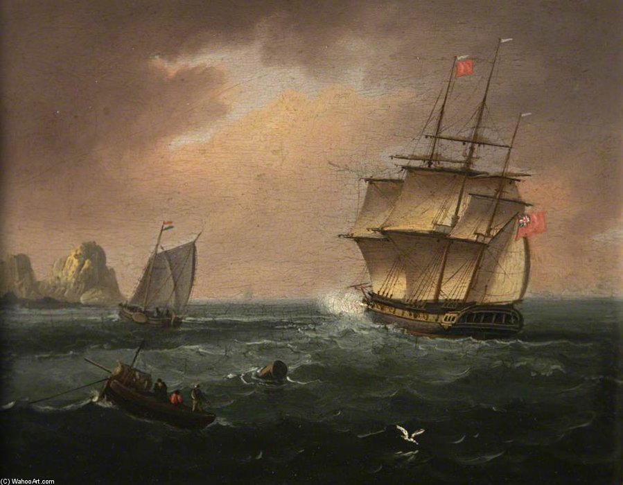 Order Paintings Reproductions Man O` War Of Seventy-four Guns by Thomas Buttersworth (1768-1842, United Kingdom) | ArtsDot.com