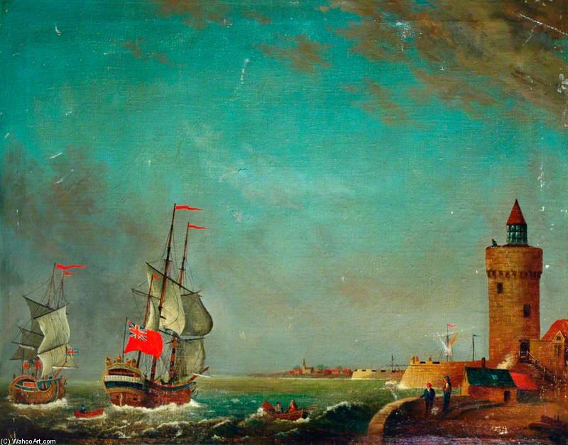 Order Oil Painting Replica Royal Navy Ships Entering A Fortified Harbour by Thomas Luny (1759-1837, United Kingdom) | ArtsDot.com