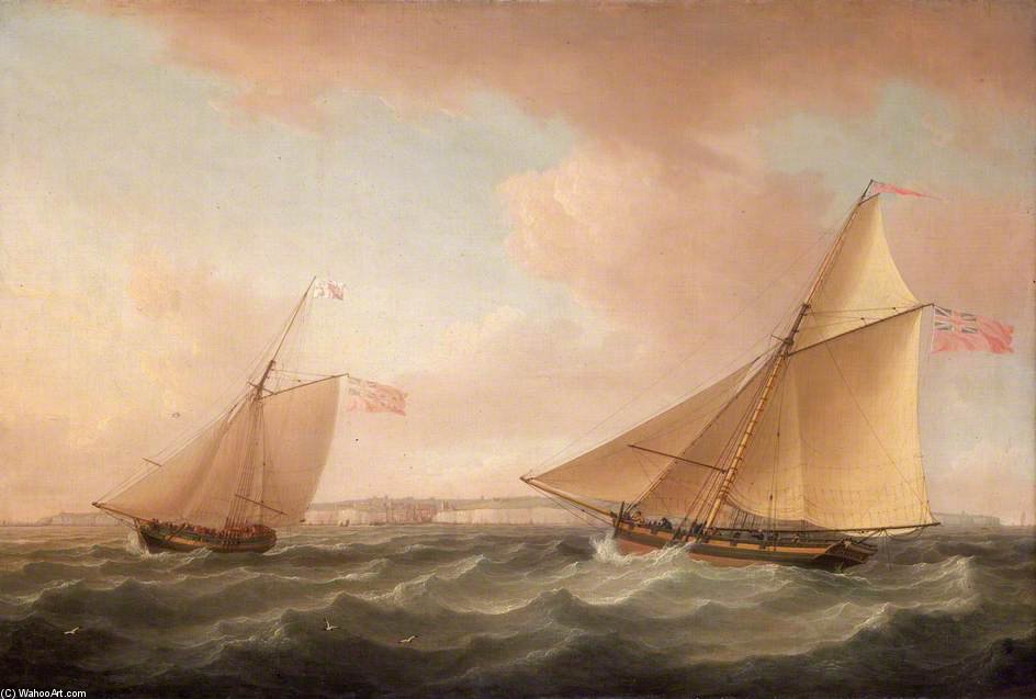 Order Paintings Reproductions A Trinity House Yacht And A Revenue Cutter Off Ramsgate by Thomas Whitcombe (1763-1824, United Kingdom) | ArtsDot.com