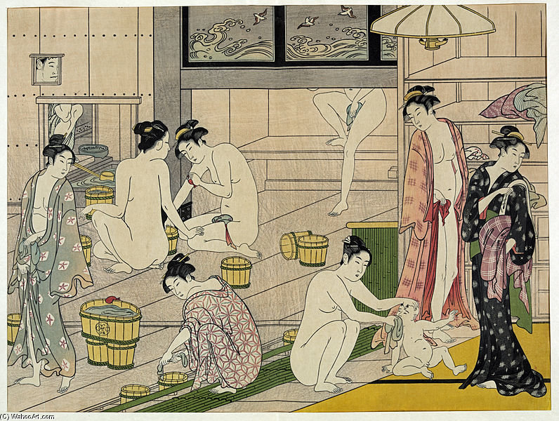 Order Oil Painting Replica Bathhouse Women by Torii Kiyonaga (1752-1815, Japan) | ArtsDot.com
