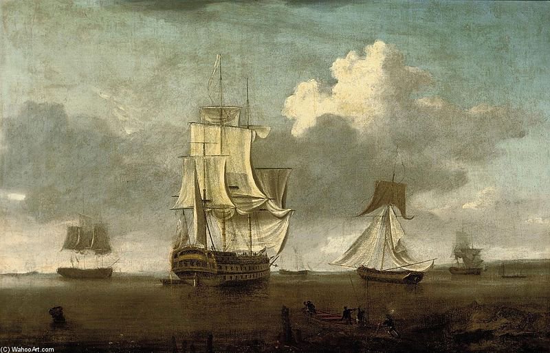 Order Oil Painting Replica A Flagship Departing From The Anchorage by William Anderson (1757-1837, United Kingdom) | ArtsDot.com