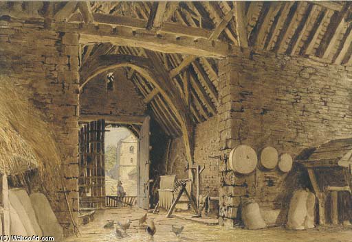 Order Oil Painting Replica Interior Of A Barn With Chickens by William Henry Hunt (1827-1910, United Kingdom) | ArtsDot.com