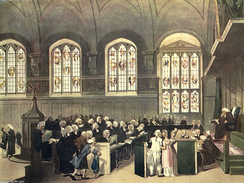 Order Artwork Replica Court Of Chancery, Lincoln`s Inn Hall by William Henry Pyne (1769-1843, United Kingdom) | ArtsDot.com