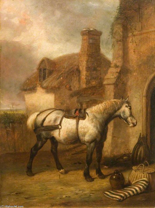 Order Paintings Reproductions A Grey Horse At A Stable Door by Abraham Cooper (1787-1868, United Kingdom) | ArtsDot.com