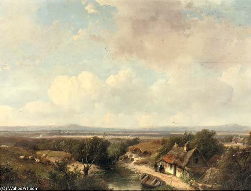 Order Artwork Replica A Panoramic Landscape In Summer by Andreas Schelfhout (1787-1870, Netherlands) | ArtsDot.com