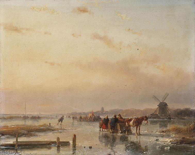 Buy Museum Art Reproductions Collected On The Ice At The End Of A Winter Day by Andreas Schelfhout (1787-1870, Netherlands) | ArtsDot.com
