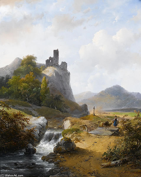 Order Oil Painting Replica German Landscape With Ruin by Andreas Schelfhout (1787-1870, Netherlands) | ArtsDot.com