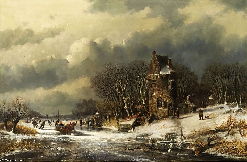 Buy Museum Art Reproductions Nederlandse Landschap Met Figuren by Andreas Schelfhout (1787-1870, Netherlands) | ArtsDot.com
