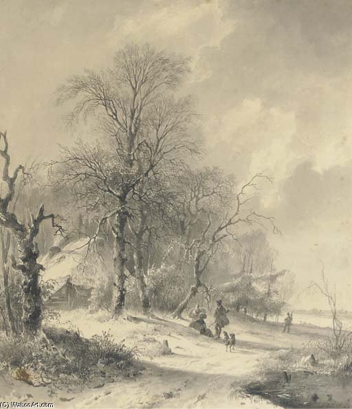 Order Artwork Replica Winter - Sportsmen On The Edge Of A Forest by Andreas Schelfhout (1787-1870, Netherlands) | ArtsDot.com