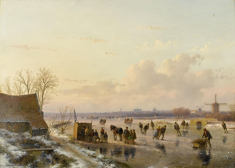 Order Paintings Reproductions Winter Landscape With Skaters, Haarlem In The Distance by Andreas Schelfhout (1787-1870, Netherlands) | ArtsDot.com
