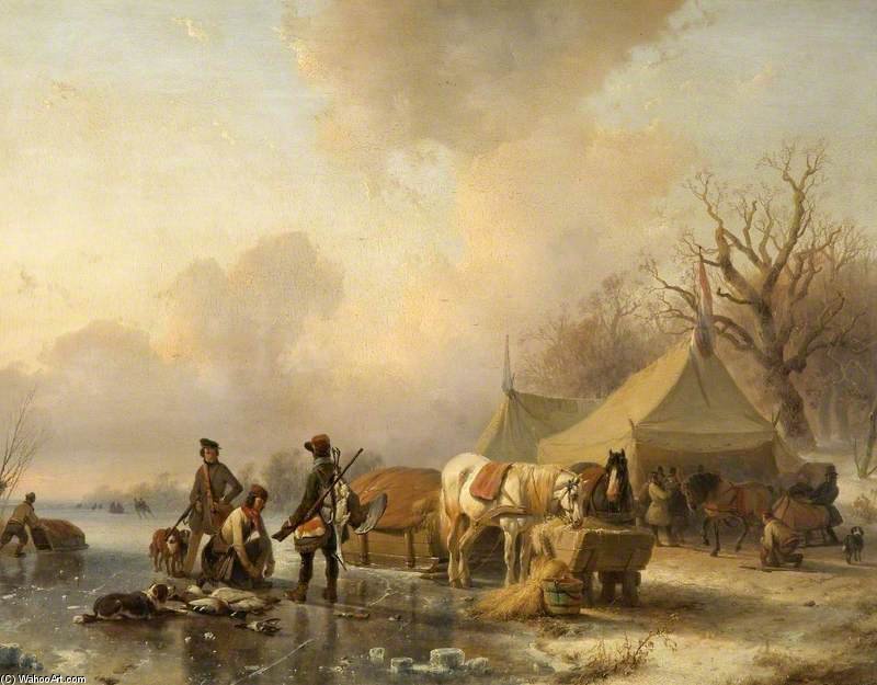 Order Oil Painting Replica Winter Scene With A Sleigh by Andreas Schelfhout (1787-1870, Netherlands) | ArtsDot.com