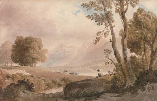 Order Art Reproductions Cattle Watering In The Lake District by Anthony Vandyke Copley Fielding (1787-1855, United Kingdom) | ArtsDot.com