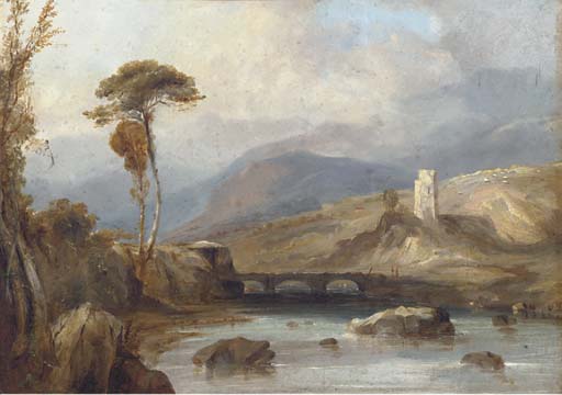 Order Oil Painting Replica Figures On A Bridge, With Ruins Beyond by Anthony Vandyke Copley Fielding (1787-1855, United Kingdom) | ArtsDot.com
