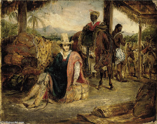 Order Art Reproductions Interior Of A Brazilian Rancho In The Province Of Santo Paulo With A Travelling Merchant by Charles Landseer (1799-1879, United Kingdom) | ArtsDot.com
