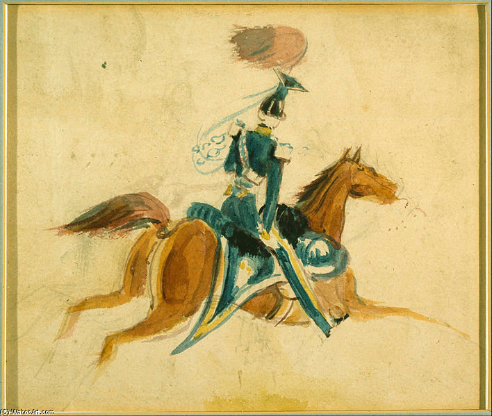Order Art Reproductions Man On Horseback by Constantin Guys (1802-1892, Netherlands) | ArtsDot.com
