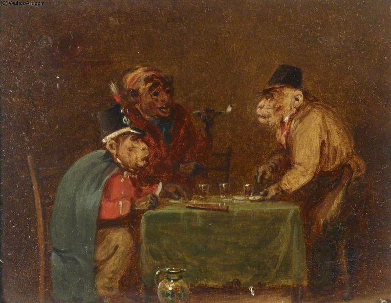 Order Artwork Replica From A Set Of Four Singeries - Three Monkeys Drinking At A Table by Edmund Bristow (1787-1876, United Kingdom) | ArtsDot.com
