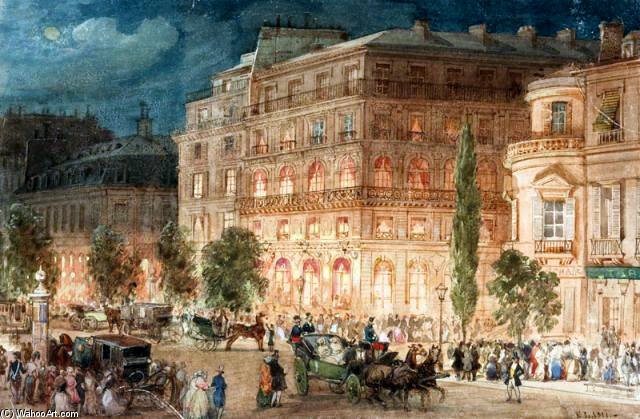 Order Art Reproductions Boulevard Des Italiens In Paris At Night by Eugene Louis Lami (1800-1890, France) | ArtsDot.com