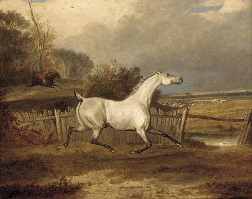 Order Oil Painting Replica A Grey In A Paddock With A Hunt Beyond by Francis Calcraft Turner (1782-1846, United Kingdom) | ArtsDot.com