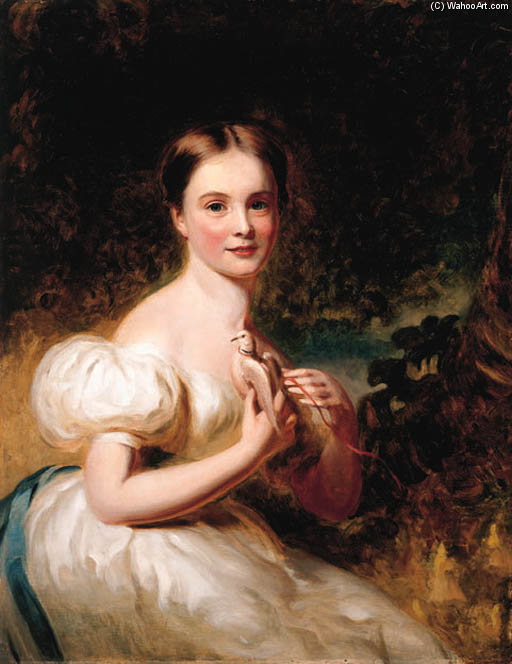 Order Paintings Reproductions Portrait Of A Young Girl With A Dove by George Henry Harlow (1787-1819, United Kingdom) | ArtsDot.com