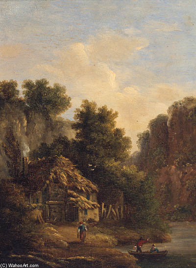 Order Paintings Reproductions Figures Before A Cottage In A Gorge by James Arthur O Connor (1792-1841, Ireland) | ArtsDot.com