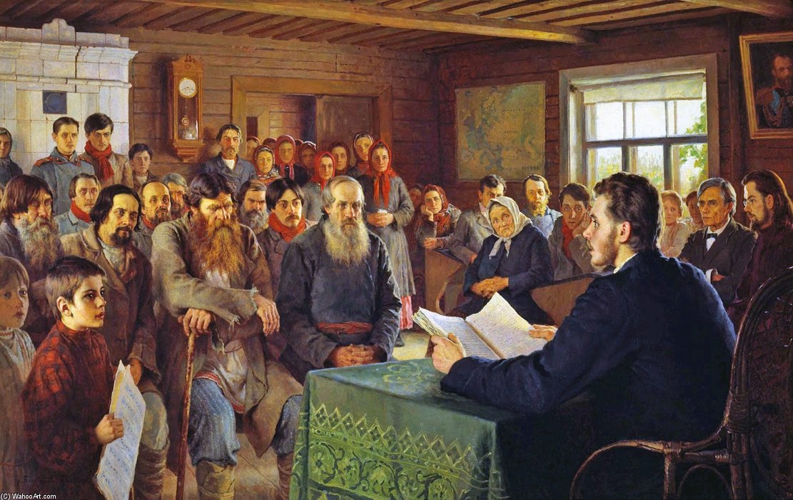 Order Paintings Reproductions Sunday Reading In Village School by Nikolai Petrovich Bogdanov Belsky (1868-1945) | ArtsDot.com