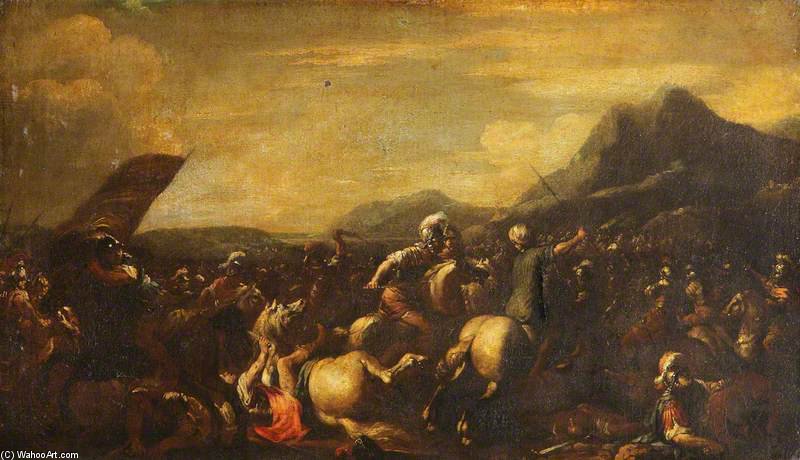 Order Art Reproductions Battle Scene With Horsemen And Foot Soldiers by Pandolfo Reschi (1643-1699, Poland) | ArtsDot.com