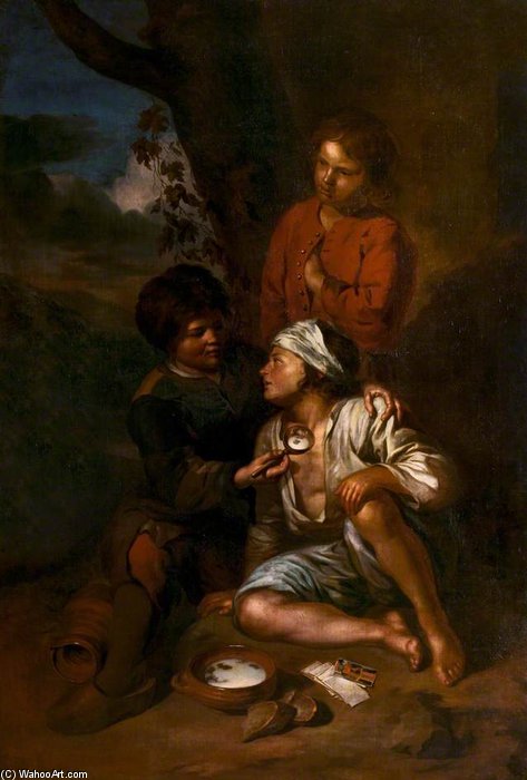 Order Oil Painting Replica Two Boys Feeding A Beggar by Pedro Núñez De Villavicencio (1644-1695, Spain) | ArtsDot.com
