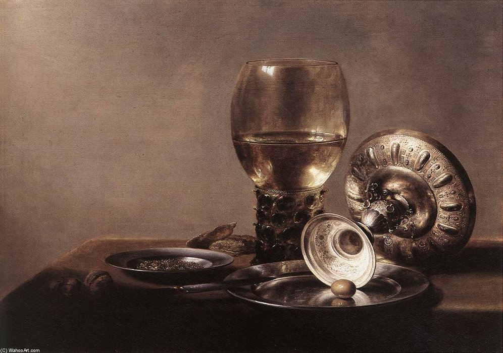 Order Artwork Replica Still-life With Wine Glass And Silver Bowl by Pieter Claesz (1597-1660) | ArtsDot.com