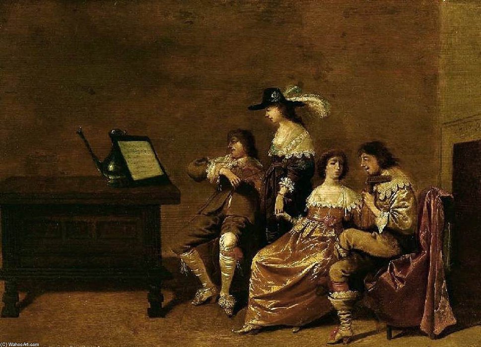 Order Paintings Reproductions Elegant Company Making Music by Pieter Jansz Quast (1606-1647, Netherlands) | ArtsDot.com