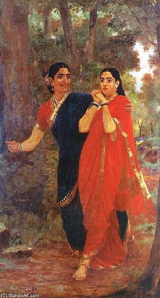 Buy Museum Art Reproductions Draupadi And Simhika by Raja Ravi Varma (1848-1906, India) | ArtsDot.com