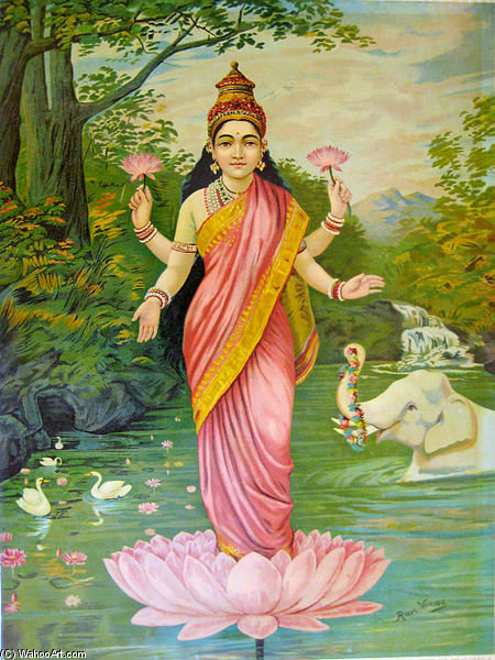 Order Paintings Reproductions Lakshmi, The Goddess Of Wealth. by Raja Ravi Varma (1848-1906, India) | ArtsDot.com