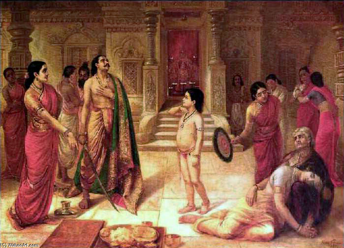 Order Oil Painting Replica Mohini And Rugmangada To Kill His Own Son Raja Ravi Varma by Raja Ravi Varma (1848-1906, India) | ArtsDot.com