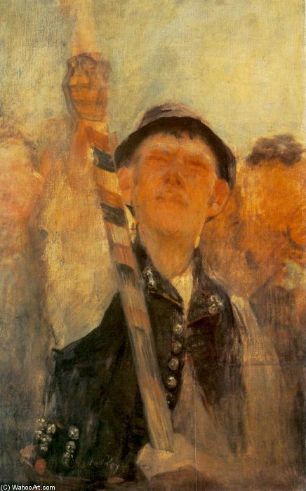 Order Oil Painting Replica Flag-bearer by Simon Hollosy (1857-1918, Romania) | ArtsDot.com