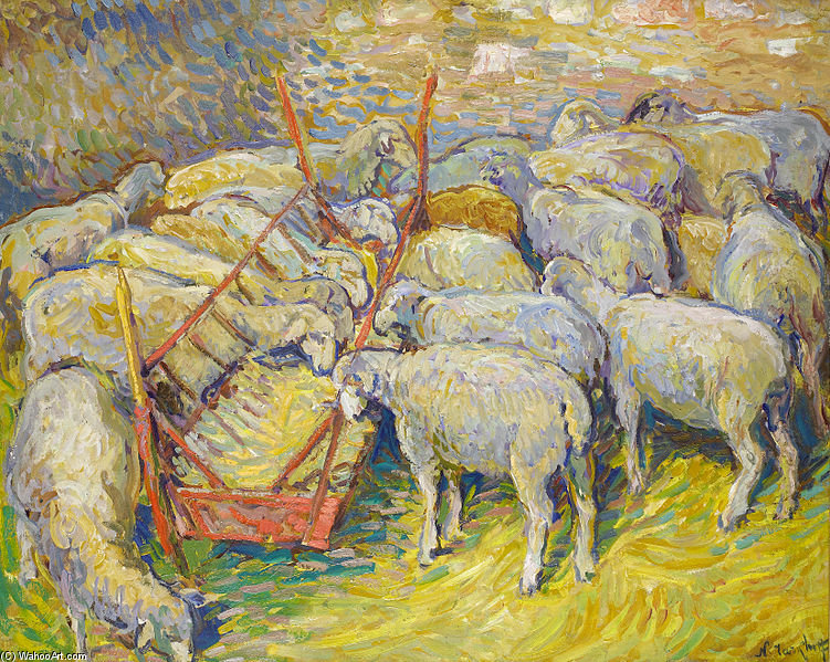 Order Art Reproductions Sheep In The Stable In Perigord by Nikolai Aleksandrovich Tarkhov (1871-1930, Russia) | ArtsDot.com
