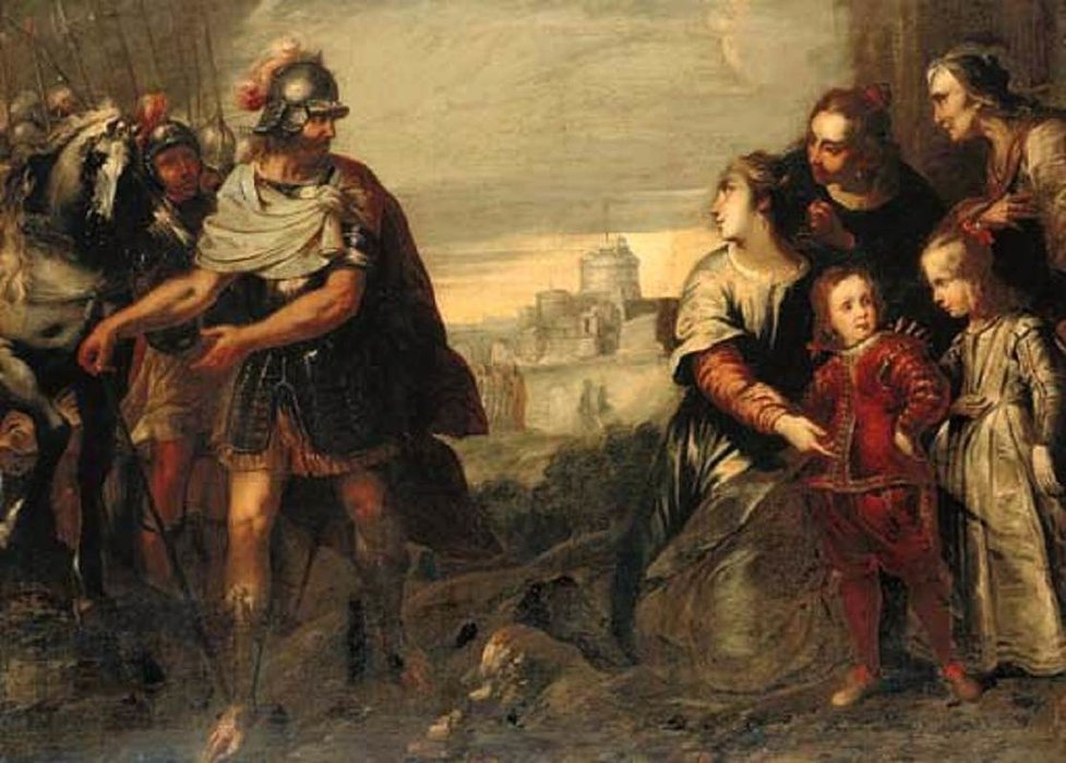 Buy Museum Art Reproductions Volumnia With Sons Before Coriolanus by Bartolomeo Biscaino (1632-1657, Italy) | ArtsDot.com