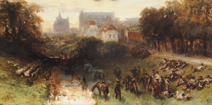 Order Artwork Replica Resting French Soldiers Near A Dutch Town by Charles Rochussen (1814-1894, Netherlands) | ArtsDot.com