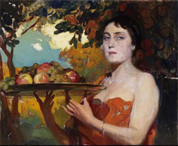 Order Oil Painting Replica Mujer Con Bandeja by Fernando Alvarez De Sotomayor (Inspired By) (1875-1960, Spain) | ArtsDot.com