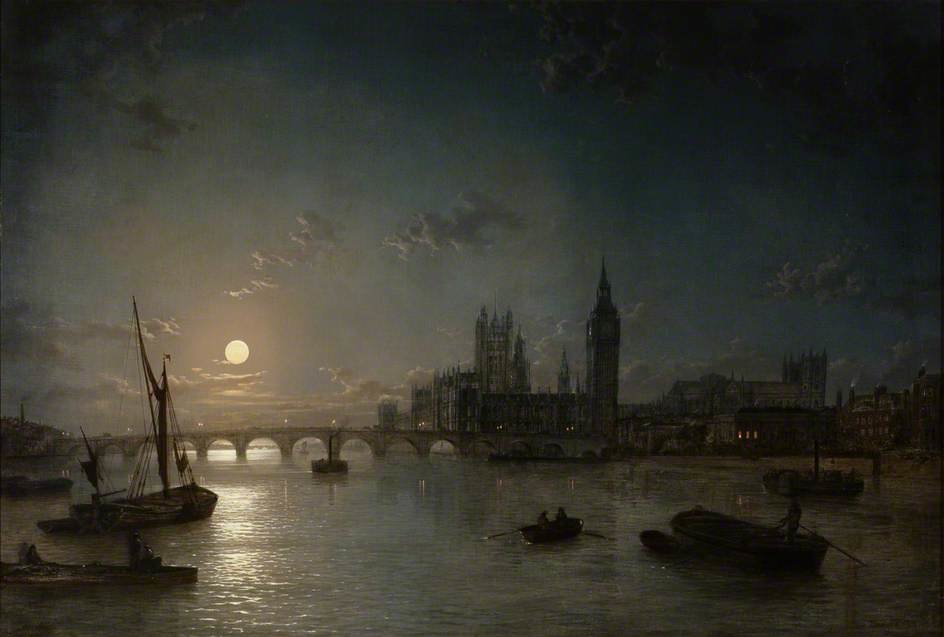 Order Oil Painting Replica Houses Of Parliament From The Thames By Moonlight by Henry Pether (1828-1865, United Kingdom) | ArtsDot.com