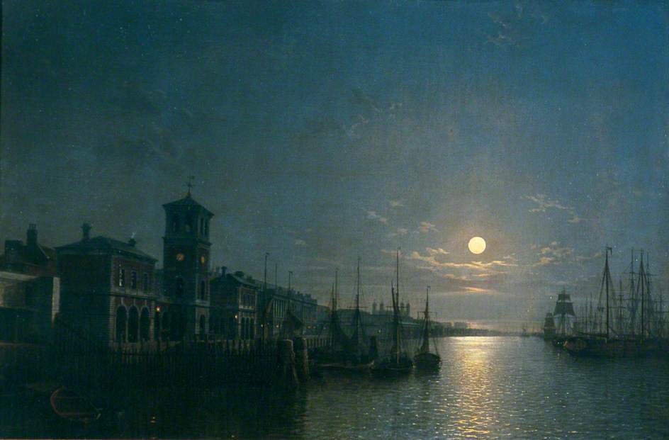 Order Paintings Reproductions The Pool Of London, Billingsgate To The Tower, Moonlight by Henry Pether (1828-1865, United Kingdom) | ArtsDot.com