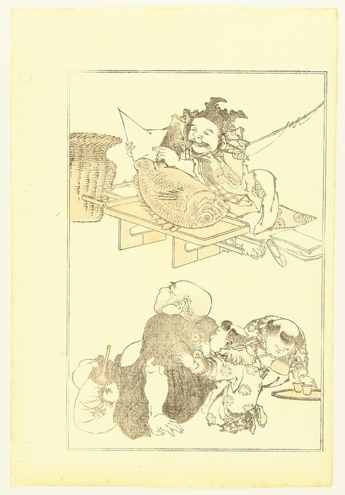 Order Oil Painting Replica Ebisu And Daikoku by Katsushika Hokusai (1760-1849, Japan) | ArtsDot.com