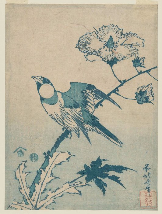 Buy Museum Art Reproductions Finch On Hibiscus by Katsushika Hokusai (1760-1849, Japan) | ArtsDot.com