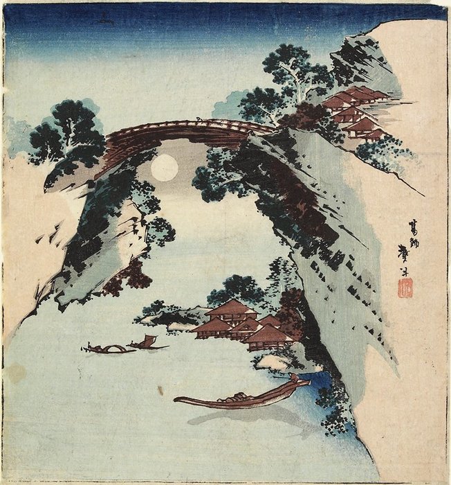 Buy Museum Art Reproductions Moon Underneath The Bridge by Katsushika Hokusai (1760-1849, Japan) | ArtsDot.com