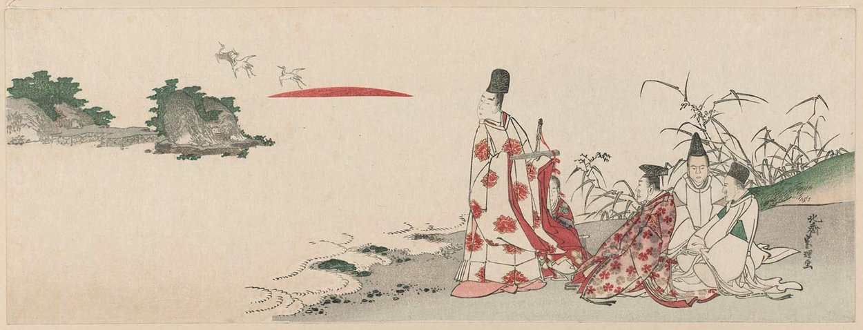 Order Art Reproductions Nobleman And Attendants Watching The Sunrise by Katsushika Hokusai (1760-1849, Japan) | ArtsDot.com