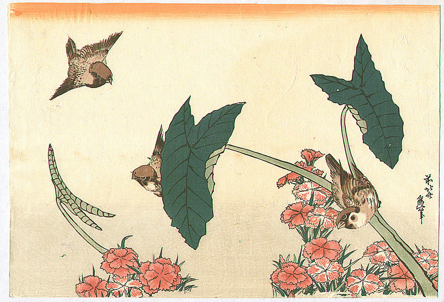 Buy Museum Art Reproductions Three Sparrows by Katsushika Hokusai (1760-1849, Japan) | ArtsDot.com