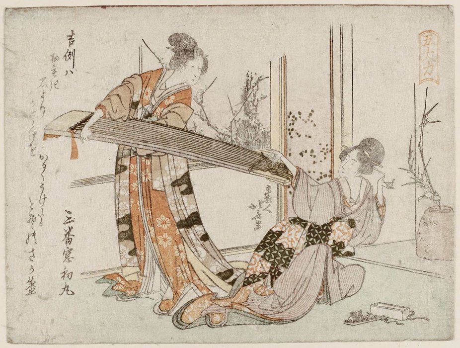Order Oil Painting Replica Two Women With A Koto by Katsushika Hokusai (1760-1849, Japan) | ArtsDot.com