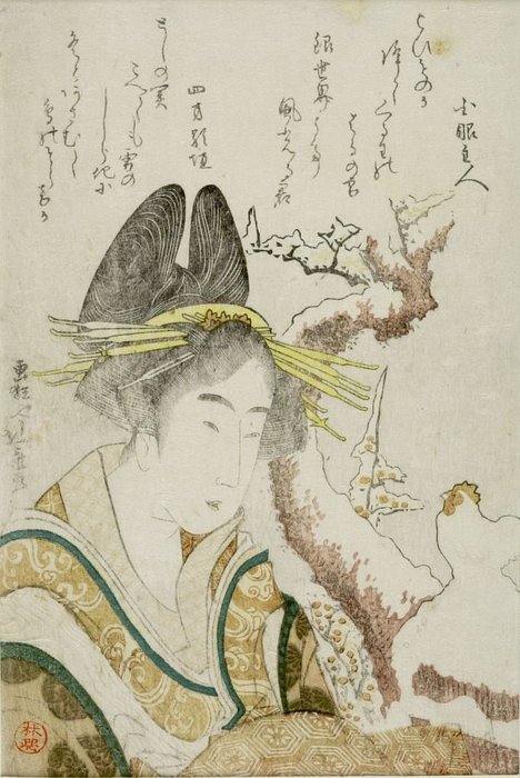 Order Art Reproductions Woman And Snow Cock, With Poems by Katsushika Hokusai (1760-1849, Japan) | ArtsDot.com