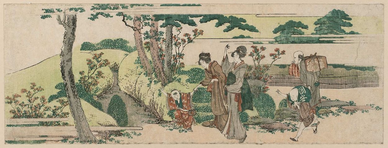 Order Paintings Reproductions Women And Children Going Into Fields For An Informal Picnic by Katsushika Hokusai (1760-1849, Japan) | ArtsDot.com