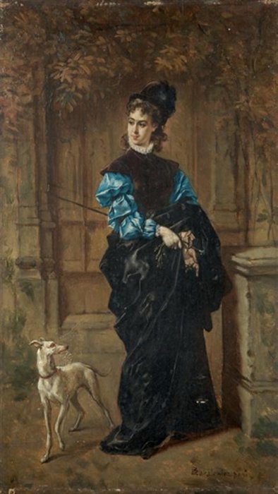 Buy Museum Art Reproductions Lady With A Greyhound by Ladislaus Bakalowicz (1833-1903, Poland) | ArtsDot.com