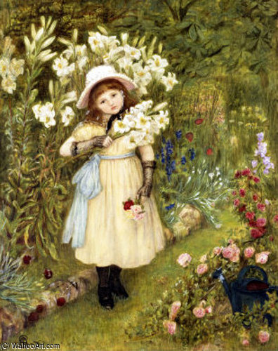 Order Art Reproductions Effie Holding A Lily And A Posy Of Roses by Marie Spartali Stillman (1844-1927, United Kingdom) | ArtsDot.com